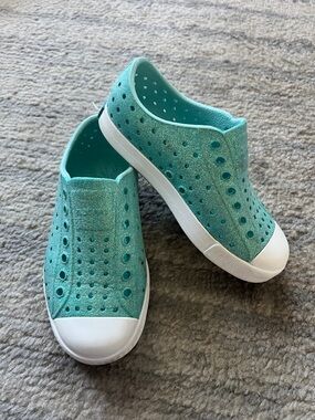 Native Glitter Aqua Slip-On Sneakers